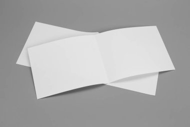 Boş portre mock-up kağıt. gri, değiştirilebilir arka plan izole broşür dergi / beyaz kağıt izole gri üzerine