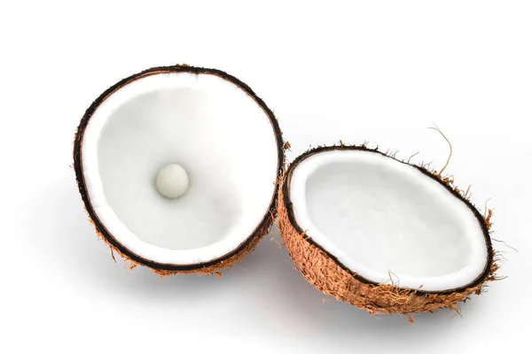 Vit Cocoanut Halv Kokosnöt Från Naturen Vit Bakgrund — Stockfoto