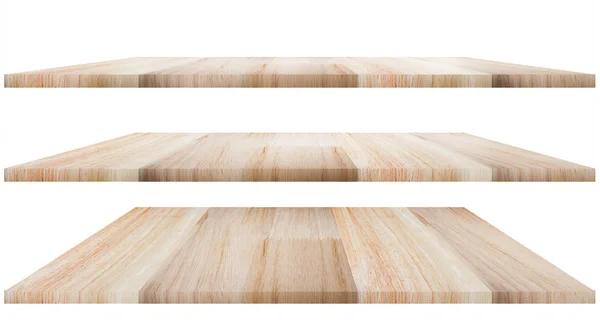 Drei Regale Holzplatte Freie Fläche Für Die Produktmontage Holztisch Auf — Stockfoto