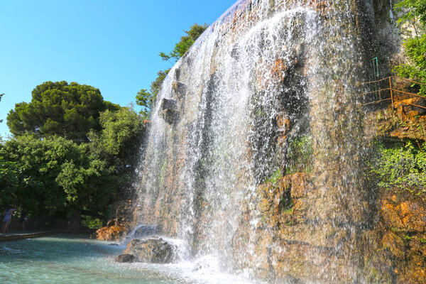 Waterfall of Castle Hill in Nice, France.