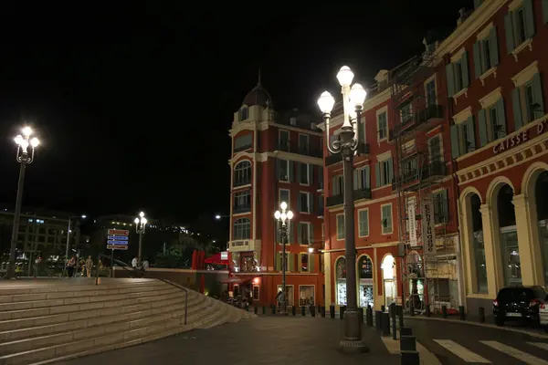 Nice, França - 14 de junho de 2014: Lugar Massena à noite — Fotografia de Stock