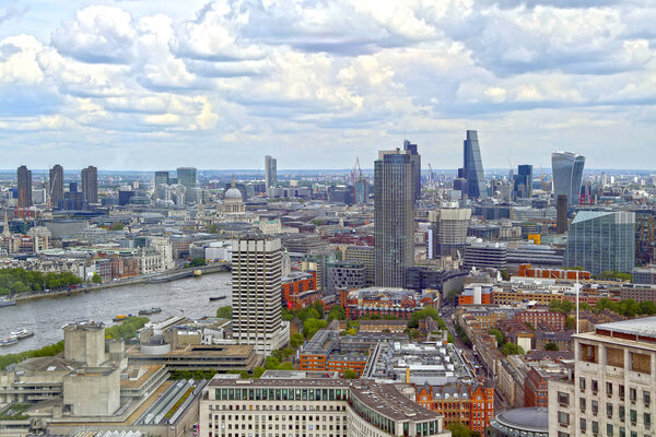 London, Great Britain -May 22, 2016: London cityscape with modern business buildings and historical buildings, view from above