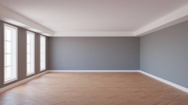 Gri Duvar ve Parke döşemeli Boş İç döşeme, 3d Hazırlama