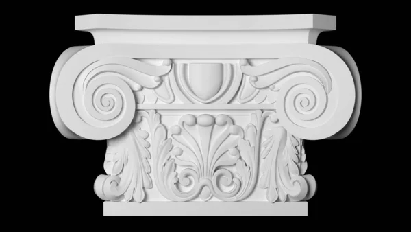 Plaster Decorative Capital Black Background Front View Illustration — Stock Photo, Image