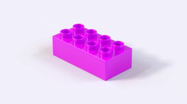 Beyaz Arkaplanda Pembe Plastik Bina Lego Bloğu. Çalışma yolu ile 3d oluşturma