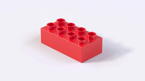 Red Plastic Building Block Een Witte Achtergrond Renderen Met Een — Stockfoto