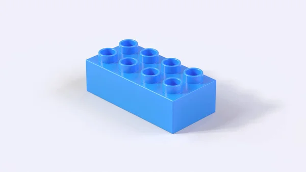 Blue Plastic Toy Lego Ladrillo Sobre Fondo Blanco Renderizar Con — Foto de Stock