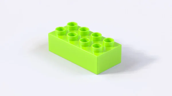Lime Green Plastic Lego Block White Background Render Work Path — Stock Photo, Image