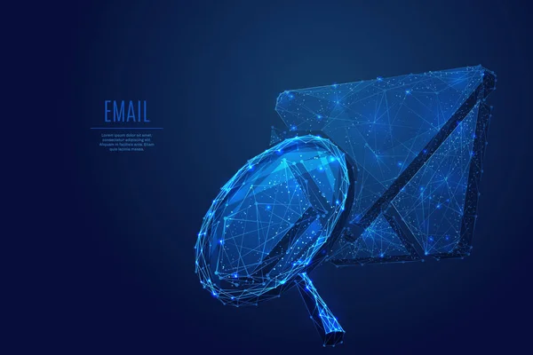 Email et loupe basse poly bleu — Image vectorielle