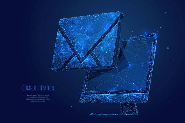 Електронна пошта на моніторі низький полі синій — стоковий вектор