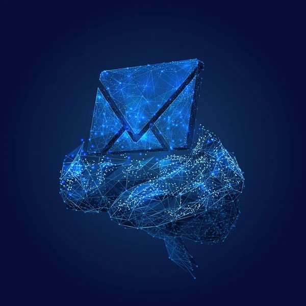 邮件符号在脑子低聚蓝色 — 图库矢量图片