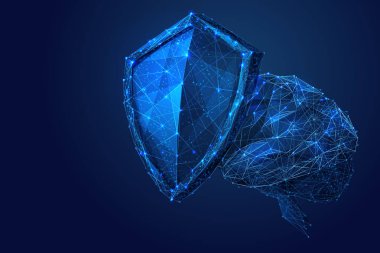 Kalkan ve beyin düşük Poli mavi