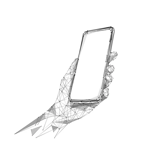 Telefon in der Hand low poly bw — Stockvektor