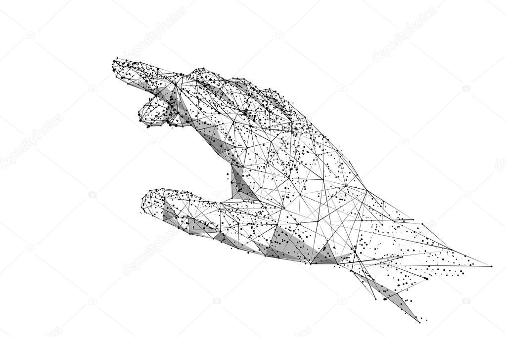 hand touching low poly BW