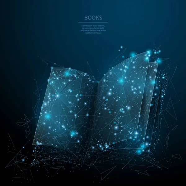 Open boek laag poly blauw — Stockvector