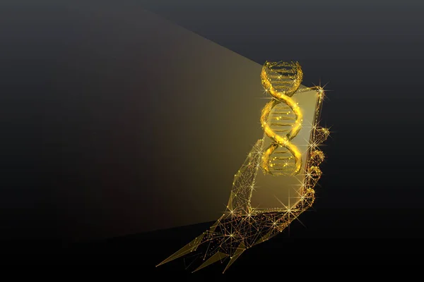 Ilmu genetika, logam emas Bioteknologi rendah Poly Wireframe ilustrasi - Stok Vektor