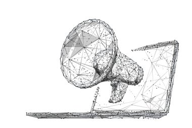 Megafon ve dizüstü bilgisayar beyaz