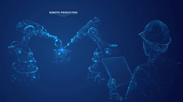 Mühendis ve robotun dijital çokgen görüntüsü