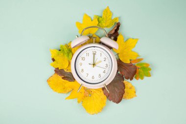 Kış zamanı değişiyor, sonbaharda gün ışığından tasarruf zamanı, alarm saati geri düşüyor, renkli yeşillikler