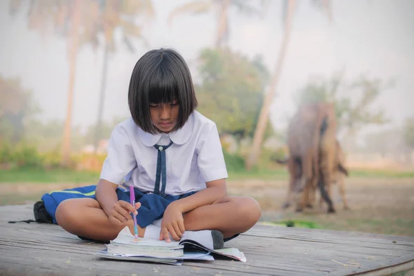 Dívky Jsou Domácí Venkově Thajska — Stock fotografie