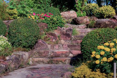 Dekorasyon ve geçit bahçede çiçek.