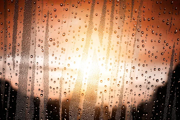 Gocce Acqua Vetro Luce Solare Nella Stagione Delle Piogge — Foto Stock