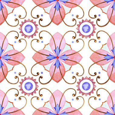 Design for ceramic tiles, majolica, watercolor ornament clipart