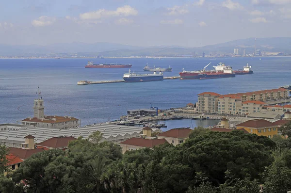 Schepen Het Kanaal Tussen Gibraltar Spaanse Stad Algeciras — Stockfoto