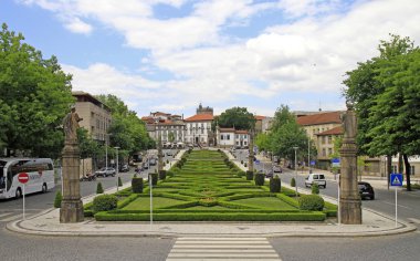 Guimaraes, Portugal - May 19, 2018: Garden near Sao Gualter Church in Guimaraes, Portugal clipart