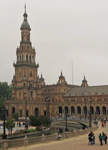 Sevilla Španělsko Května 2018 Lidé Chodí Spain Square Nebo Plaza — Stock fotografie