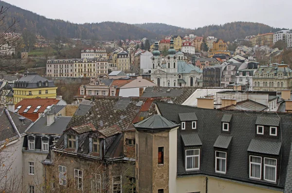Panoramic aerial view of town Karlovy Vary — Stock Photo, Image