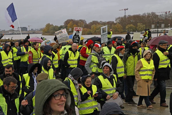 Burdeos Francia Diciembre 2018 Manifestación Chalecos Amarillos Contra Aumento Los — Foto de Stock