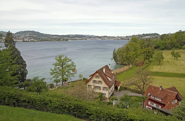 En lantlig landskap skott på stranden av Vierwaldstättersjön — Stockfoto