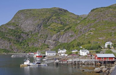 Lofoten adalarında sahilin panoramik görünümü
