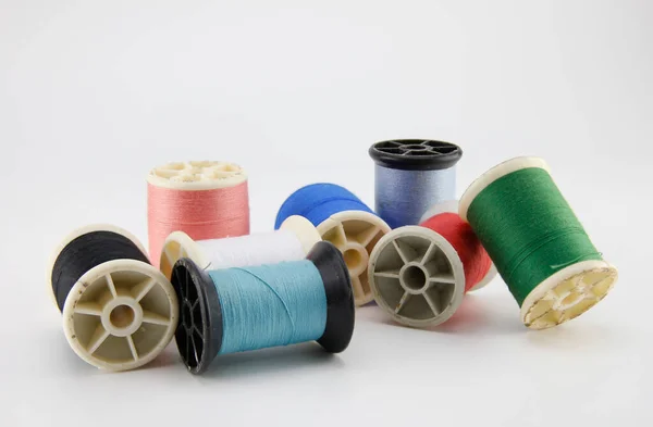 Several Colored Sewing Threads Placed White Background — Stock Photo, Image