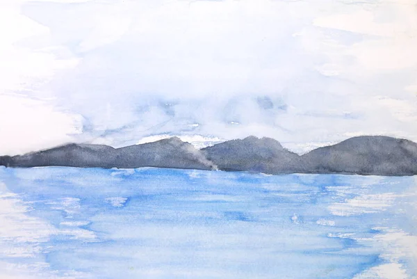 Akvarell Tenger Felhővel — Stock Fotó