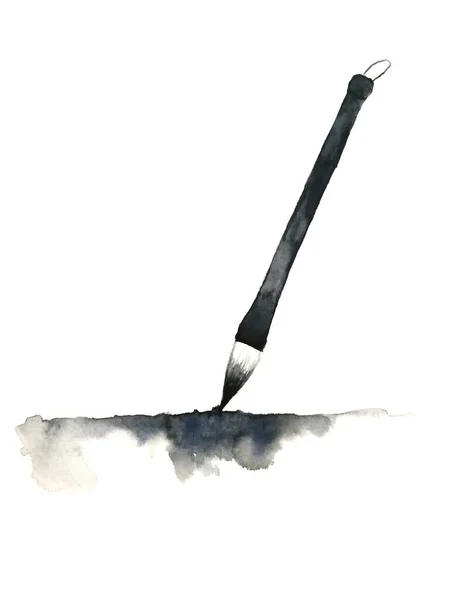 Akwarela Kaligrafia Chiński Pędzel Zestaw Abstrakcyjny Tusz Black Isolated Białym — Zdjęcie stockowe