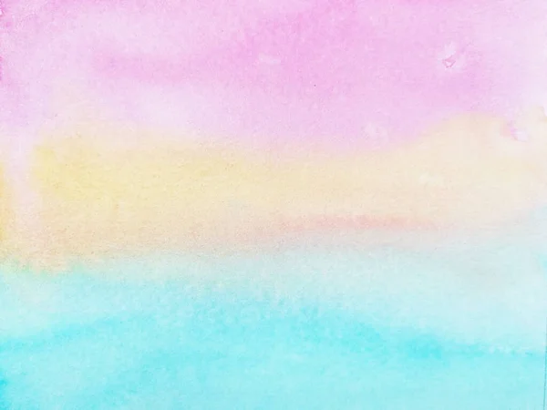 水彩画の手描きのパステルカラーの背景ピンクイエローとブルー — ストック写真