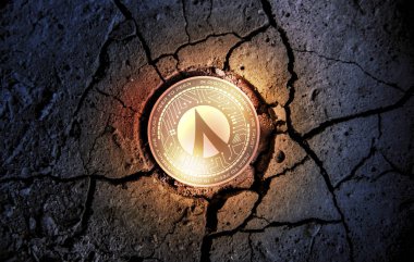 parlak altın Dentacoin cryptocurrency sikke üzerinde Kuru toprak tatlı arka plan araştırma