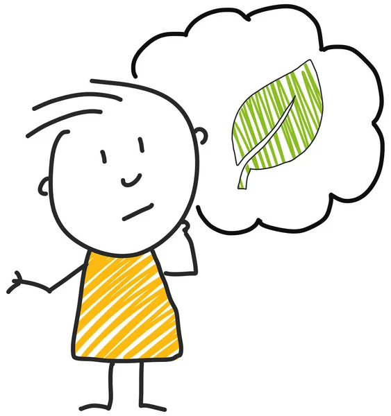 棍子人站立和想法气泡表现例证黄色叶子 — 图库矢量图片