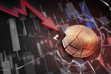 parlak altın Steem cryptocurrency sikke üzerinde negatif grafik kaza baisse açığı 3d render kayıp düşen kırık