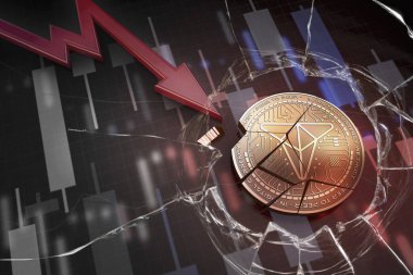 parlak altın ticaret açığı 3d render kayıp düşen negatif grafik kaza baisse üzerinde kırık cryptocurrency sikke