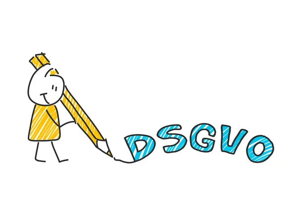 Stick Man vor dsgvo Buchstaben. Datenschutzgrundverordnung. gdpr, rgpd, dsgvo, dpo. Konzeptvektorillustration. flachen Stil. horizontal — Stockvektor