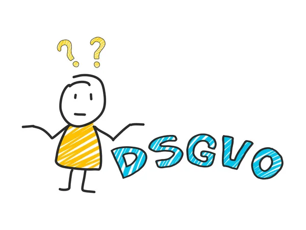 Dsgvo 文字の前に棒人間。一般的なデータ保護規制。Gdpr、Rgpd、Dsgvo、Dpo。概念ベクトル イラスト。フラット スタイル。水平方向 — ストックベクタ