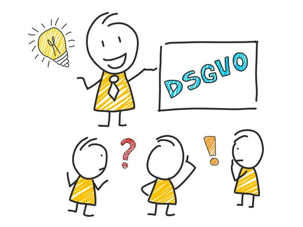 adam Dsgvo harfleri önünde sokar. Genel veri koruma yönetmeliği. Gdpr, Rgpd, Dsgvo, Dpo. Kavram vektör çizim. Düz stil. Yatay