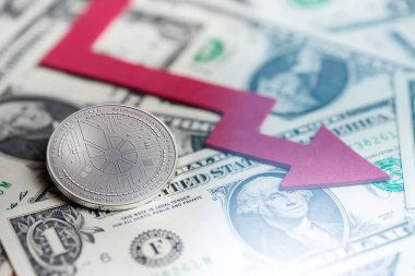 parlak gümüş Bitshares cryptocurrency sikke ile negatif grafik kaza baisse düşen açığı 3d render pazarları kayıp