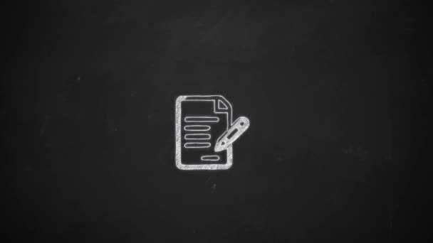 Dessin à la main ligne art montrant des notes symbole avec de la craie blanche sur tableau noir — Video