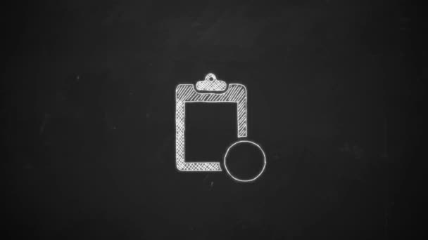 Ручная линия рисунка с изображением символа буфера обмена с белым мелом на доске — стоковое видео