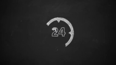 24 telefon destek sembol ile beyaz tebeşir tahtaya çizim el