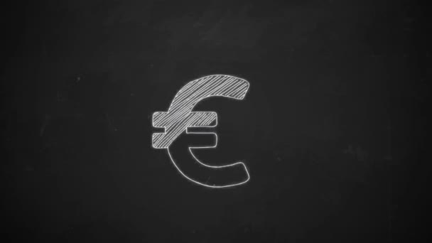 Kézi rajz vonalas mutatja az euró szimbólum fehér krétával táblára — Stock videók